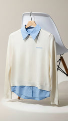 Miu Miu Kadın Gömlek Yaka Detaylı Katmanlı Triko Bluz