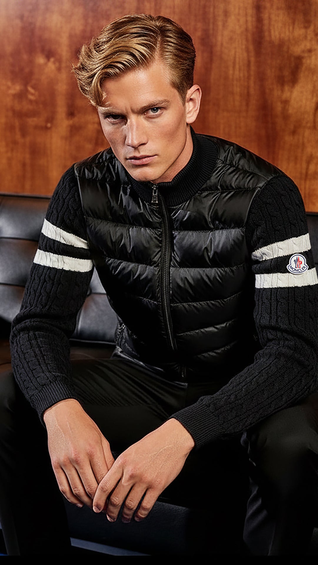 Moncler Erkek Siyah Örgü Kollu Dolgulu Mont