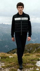 Moncler Erkek Siyah Örgü Kollu Düğmeli Dolgulu Mont