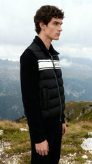 Moncler Erkek Siyah Örgü Kollu Düğmeli Dolgulu Mont