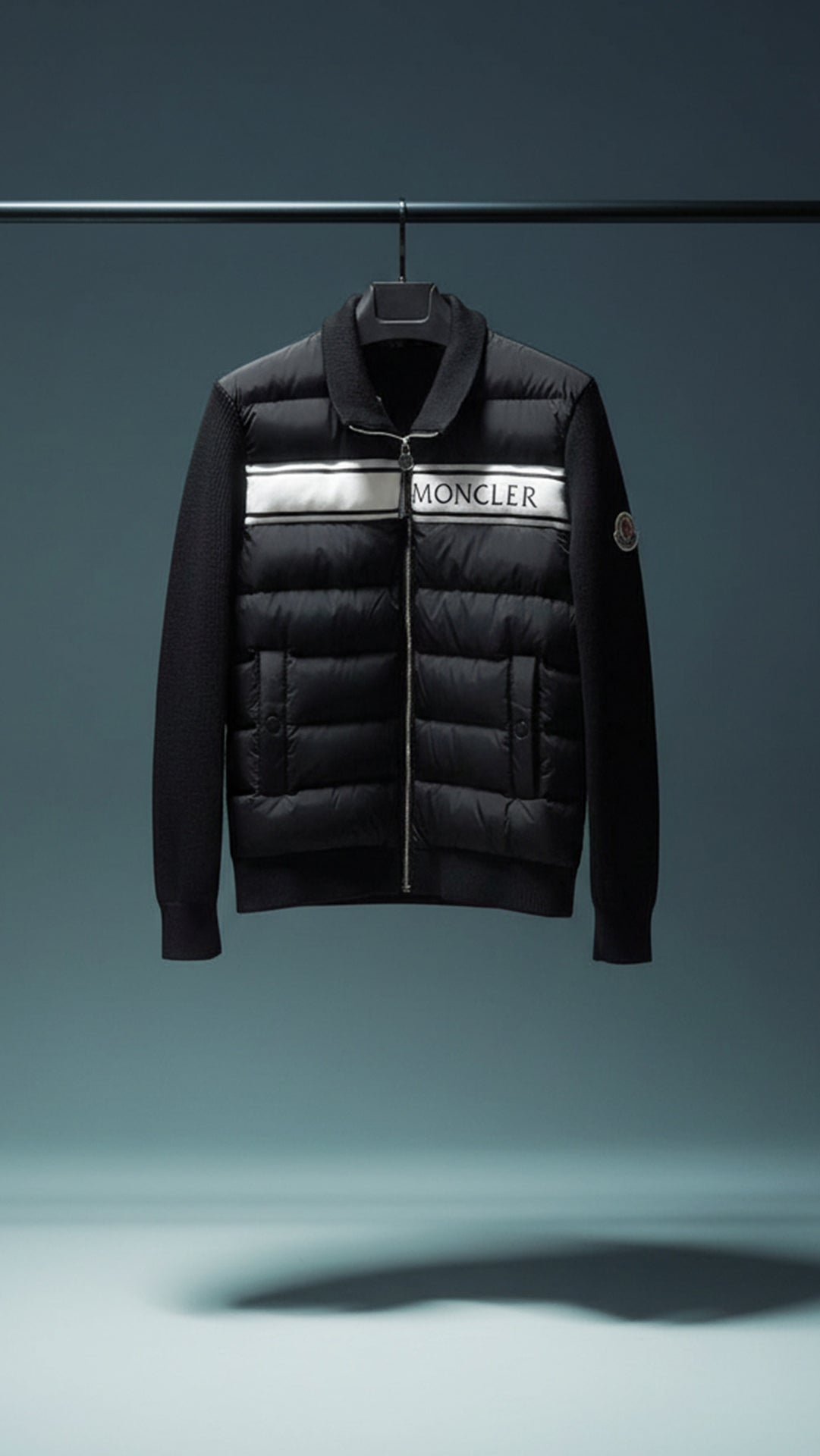 Moncler Erkek Siyah Örgü Kollu Düğmeli Dolgulu Mont