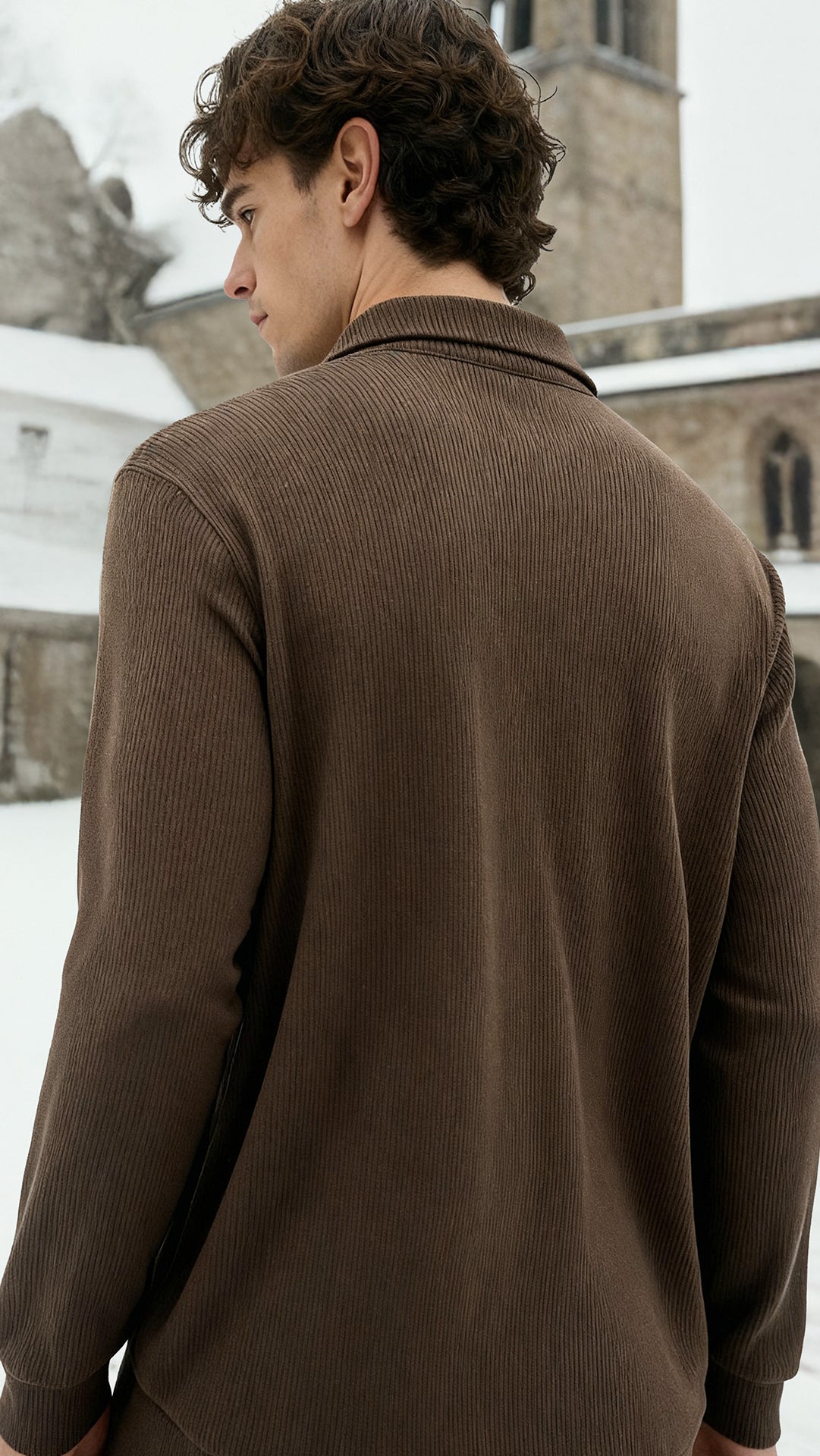 Prada Erkek Kahverengi Nervürlü Uzun Kollu Polo Yaka Sweat