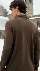 Prada Erkek Kahverengi Nervürlü Uzun Kollu Polo Yaka Sweat