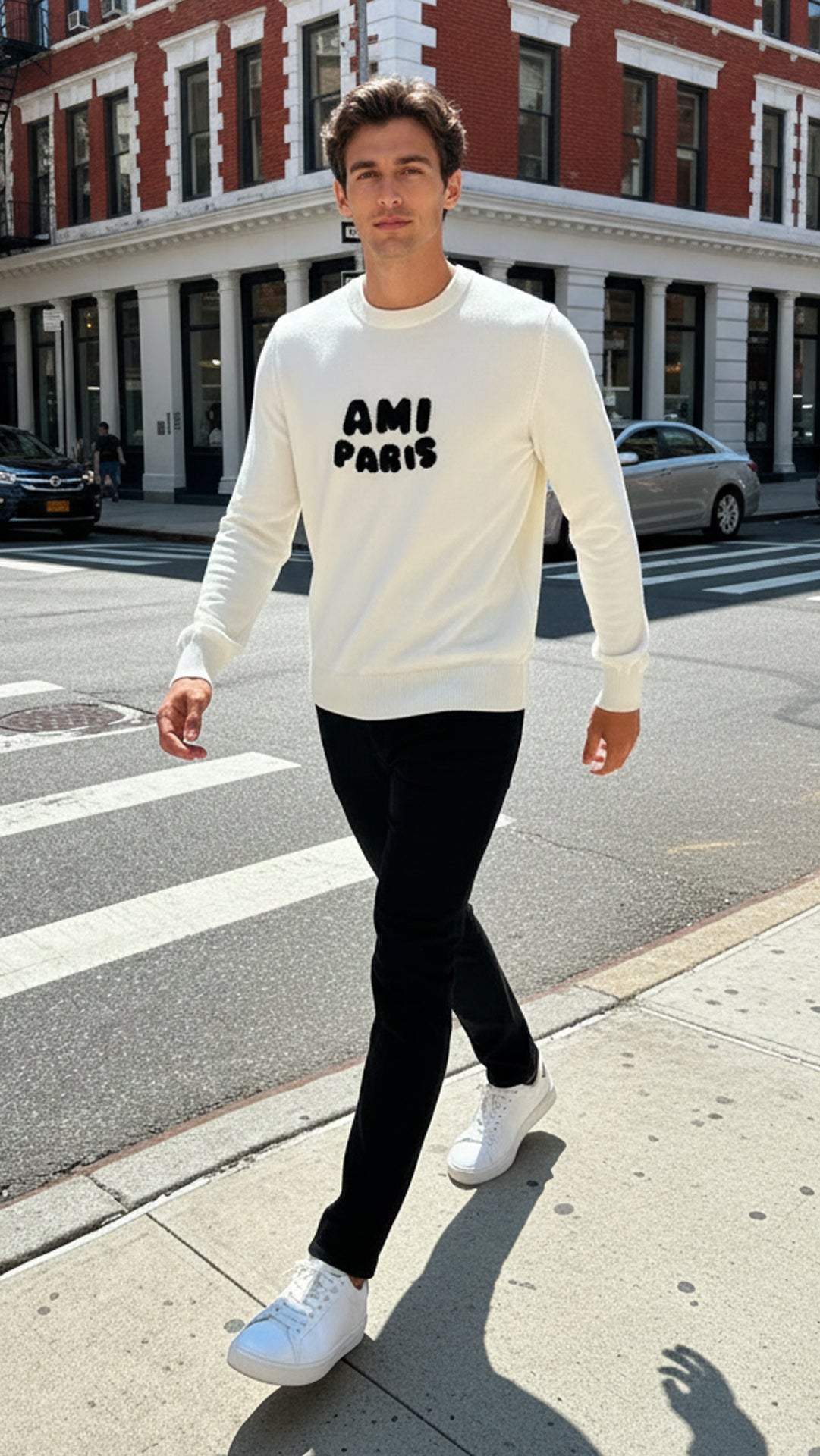 Ami Paris Erkek Beyaz Logo Yazılı Triko Kazak