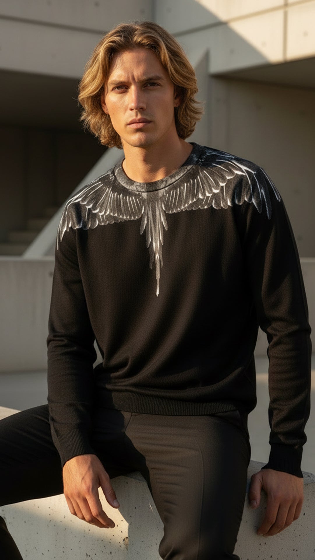 Marcelo Burlon Erkek Siyah Wings Baskılı Sweatshirt