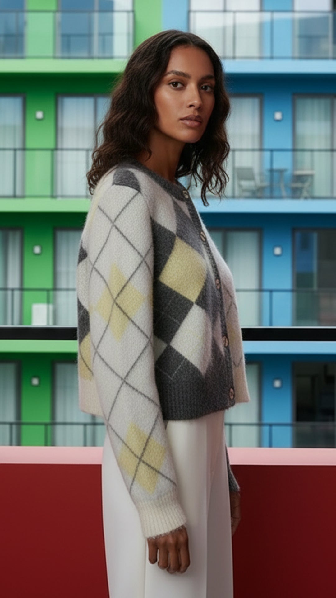 Miu Miu Kadın Ekose Desenli Yumuşak Dokulu Crop Hırka