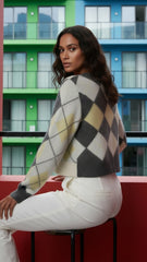 Miu Miu Kadın Ekose Desenli Yumuşak Dokulu Crop Hırka