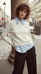 Miu Miu Kadın Gömlek Yaka Detaylı Katmanlı Triko Bluz