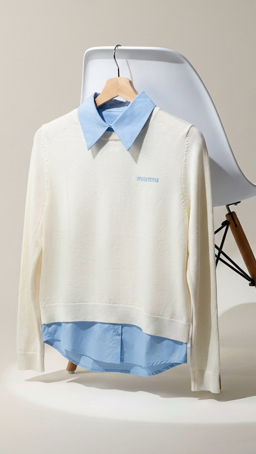 Miu Miu Kadın Gömlek Yaka Detaylı Katmanlı Triko Bluz