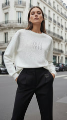 Miu Miu Kadın Taş İşlemeli Logo Sweat & Pantolon Takım