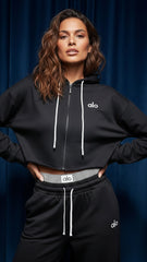 Alo Kadın Siyah Crop Hoodie & Geniş Paça Eşofman Takımı