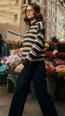 Prada Kadın Kahverengi Çizgili Polo Yaka Triko