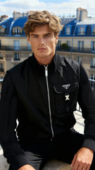 Prada Erkek Siyah Teknik Kumaş Cepli Logo Mont