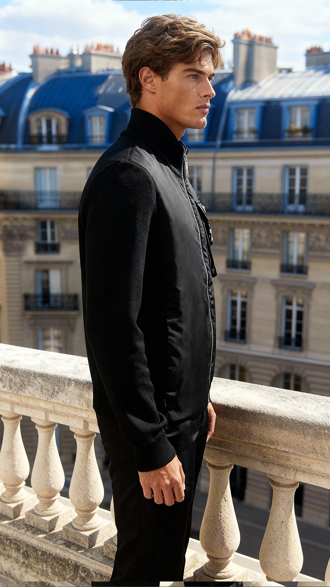 Prada Erkek Siyah Teknik Kumaş Cepli Logo Mont