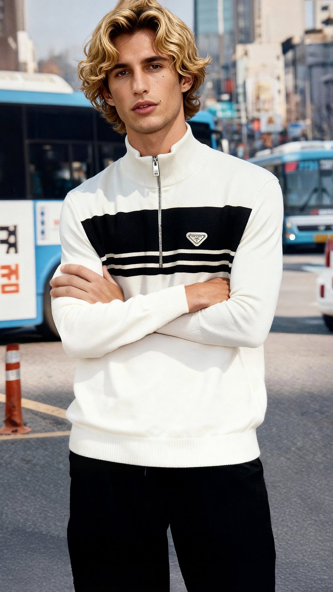 Prada Erkek Yarım Fermuarlı Triko Kazak