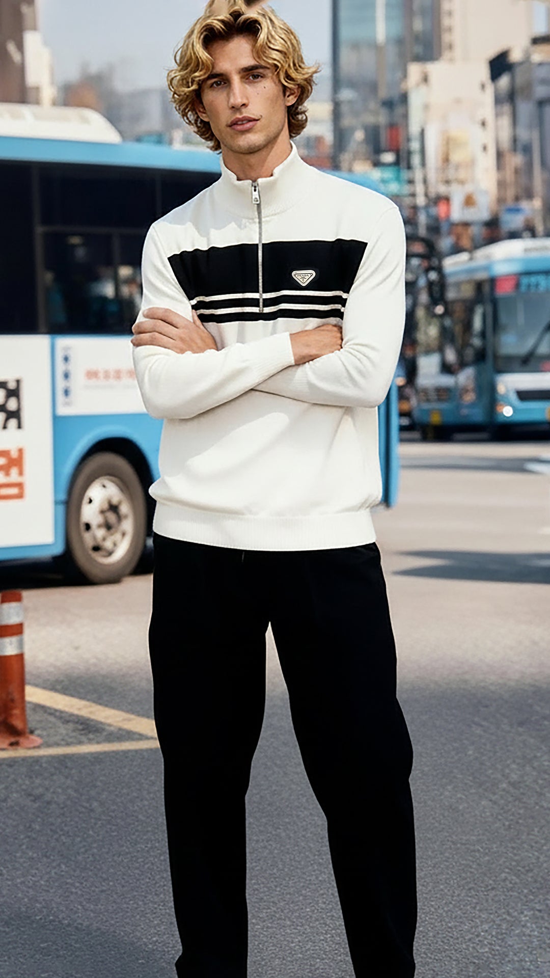 Prada Erkek Yarım Fermuarlı Triko Kazak