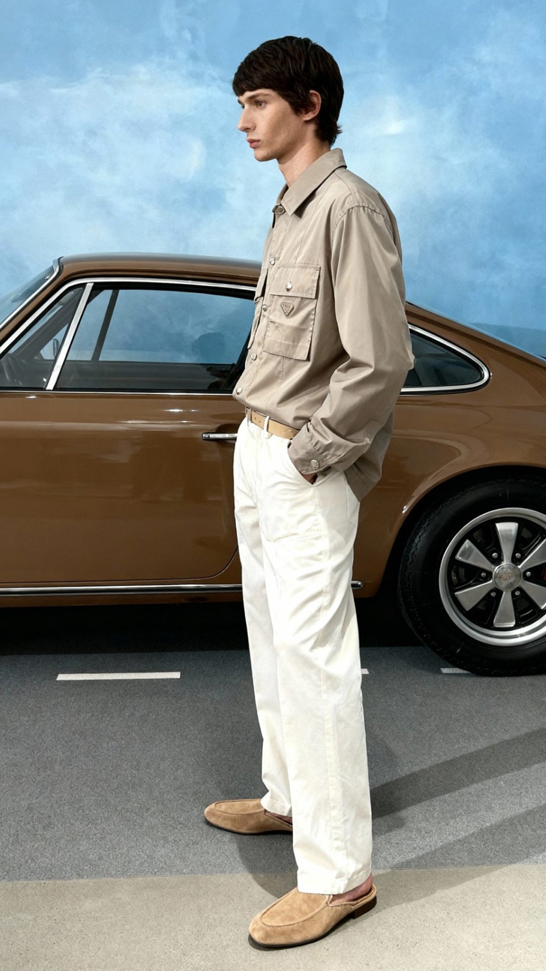 Prada Erkek Bej Teknik Gömlek