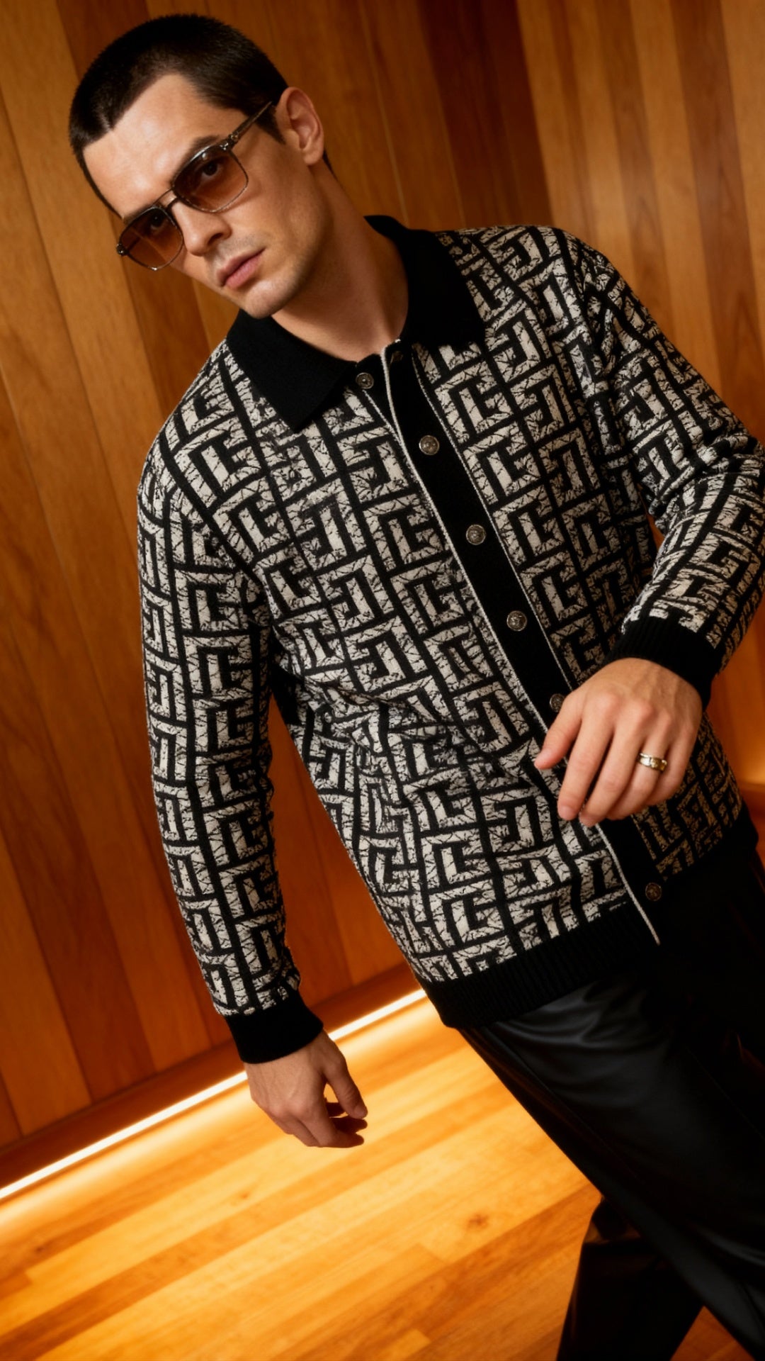 Balmain Erkek Monogram Desenli Triko Polo