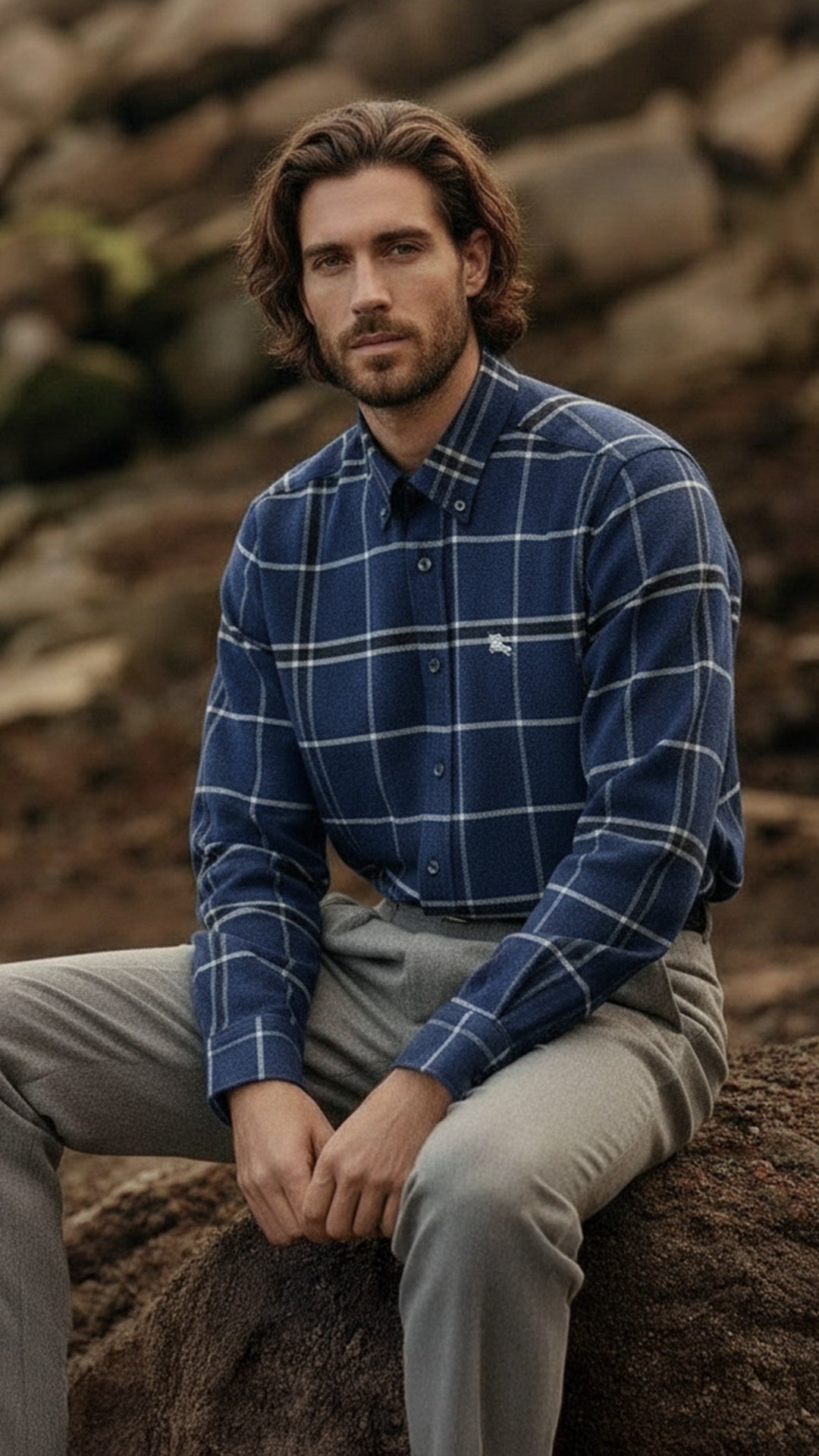 Burberry Erkek Lacivert Ekose Gömlek