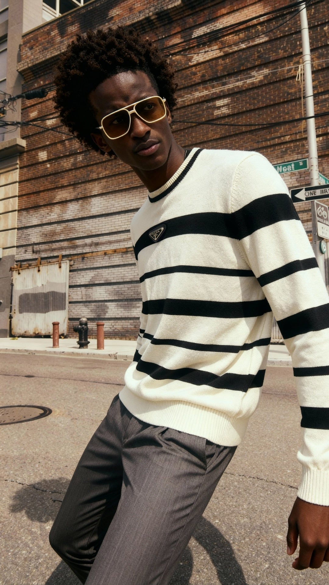 Prada Erkek Çizgili Triko Kazak